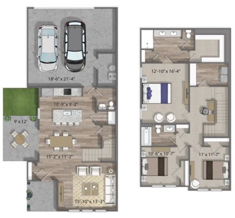 Floor plan for 3 beds, 2.5 baths, 1655 sqft